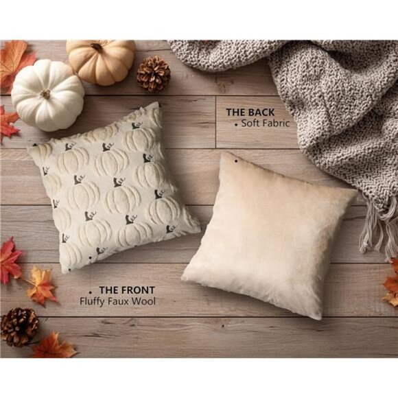 Fall Pumpkin Pillow Covers Set of 2 Plush Throw Pillow Cases 18x18 Autumn Decor - Picture 6 of 7